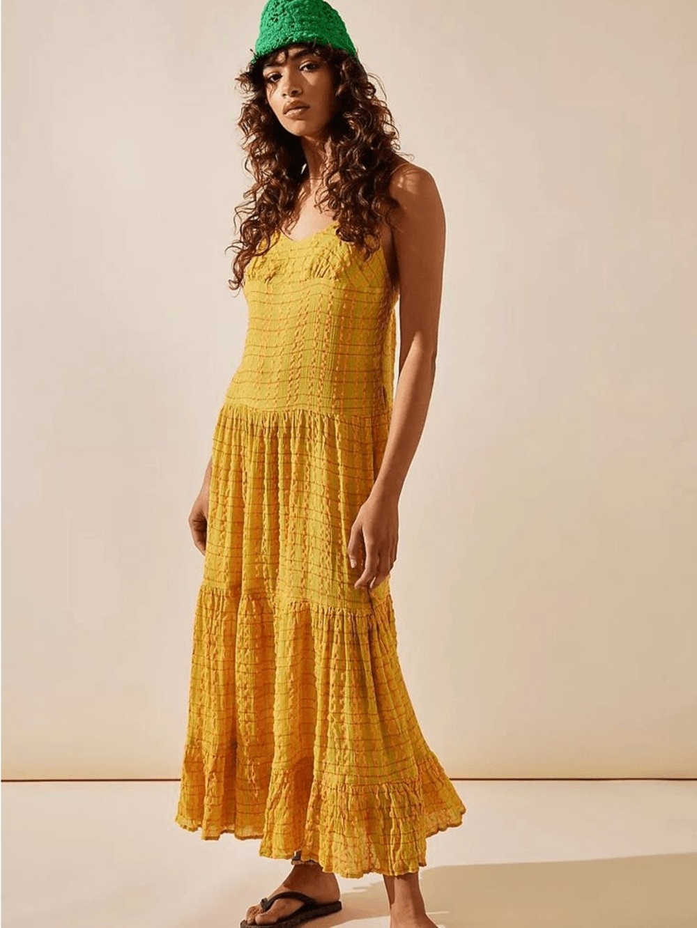 Free People $108 NWT Marigold Maxi Dress Plaid Cotton Woven Strappy Small